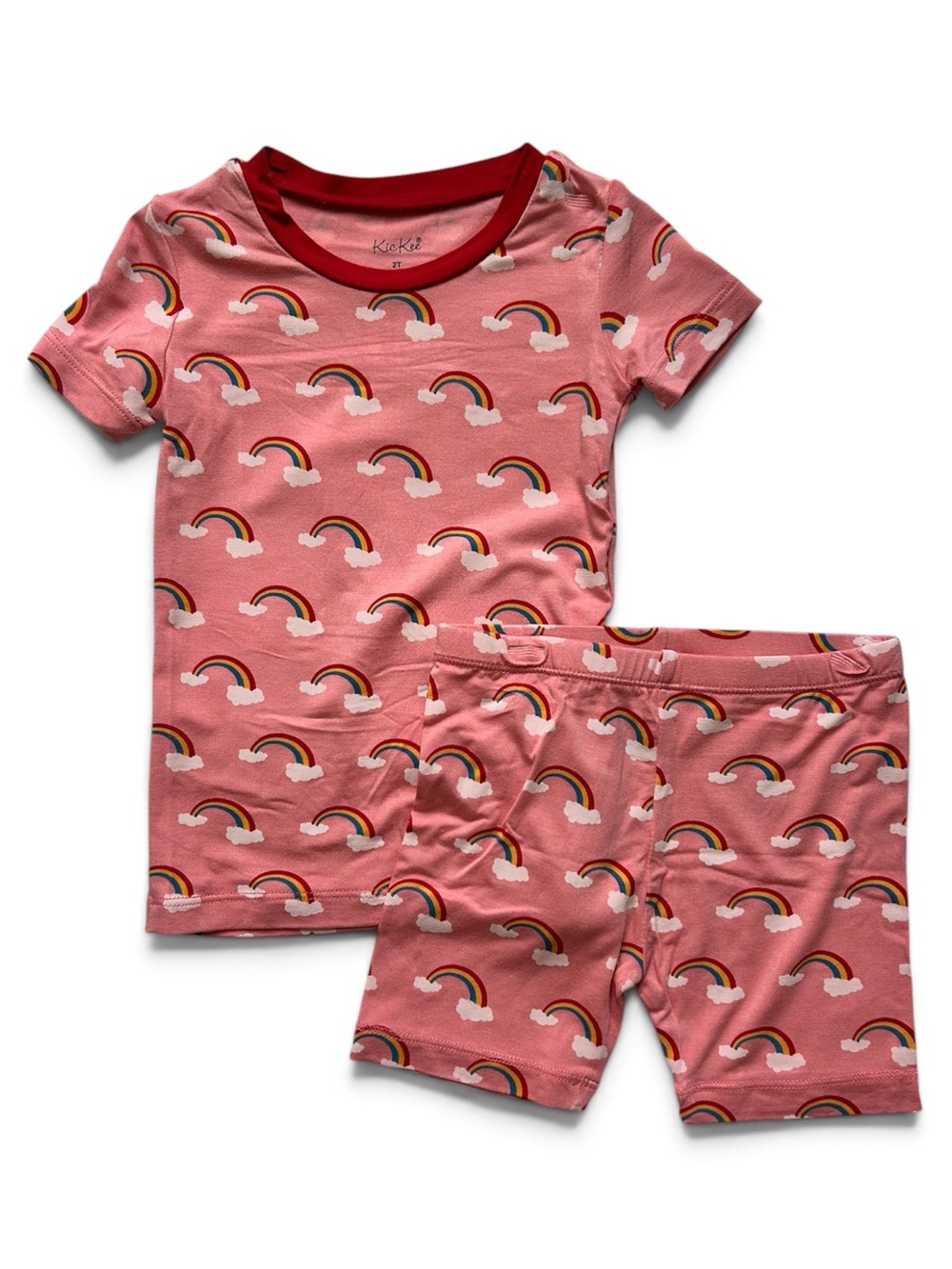 Kickee Pants Pink Rainbow Short Sleeve Pajama Set with Red Trim
